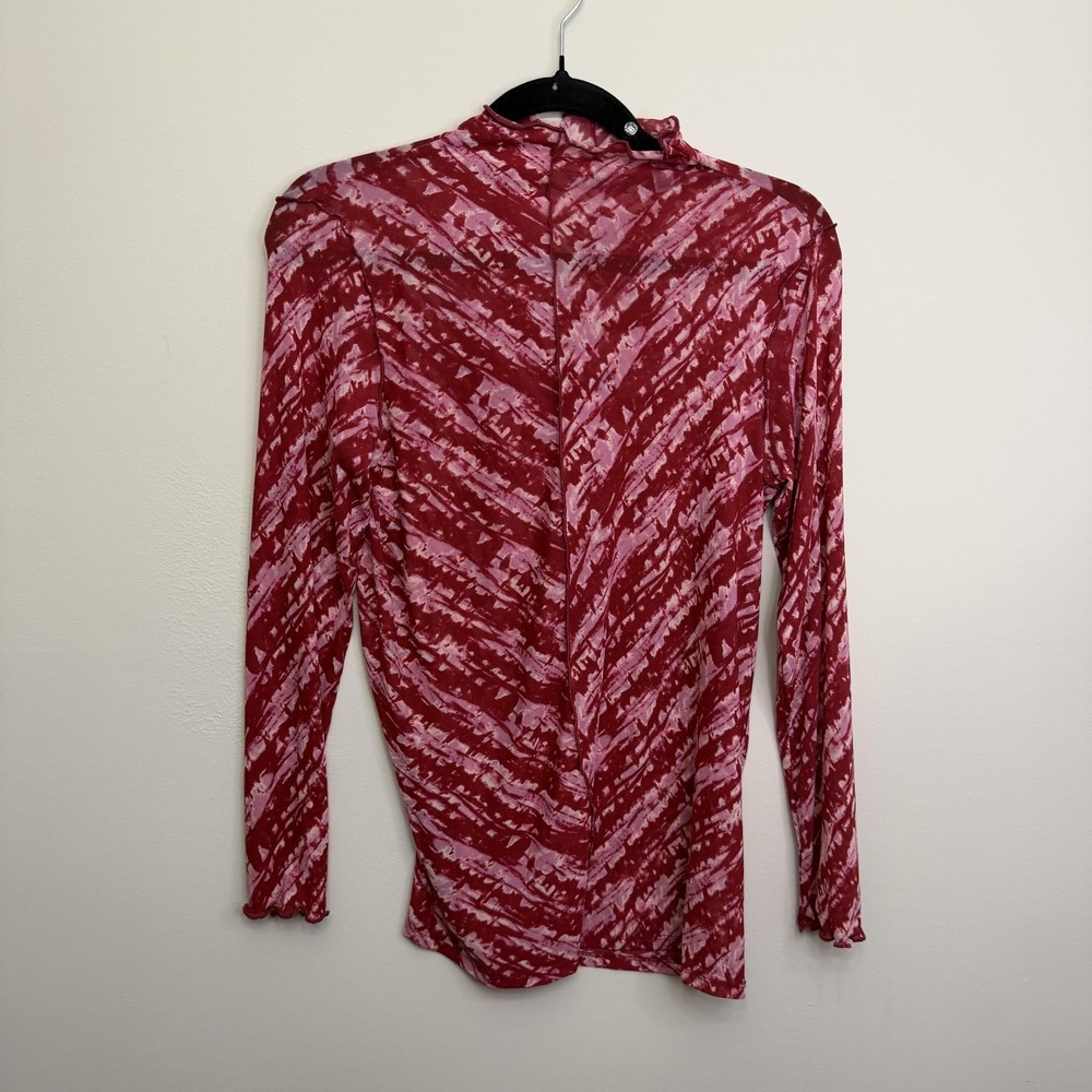 LOGO Layers Shirt Womens Small Red Pink Geometric Mock Neck Mesh‎ Tunic Top